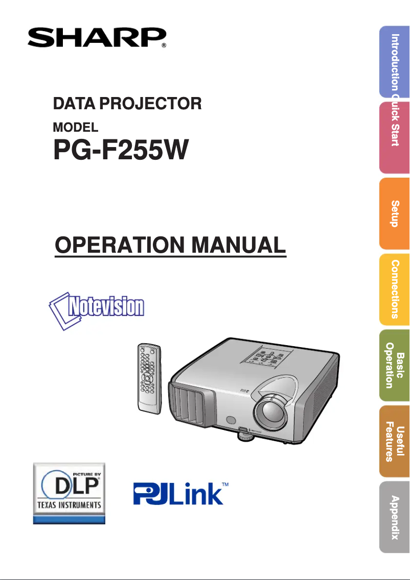 Page 1 of the manual User Manual Sharp PG-F255W