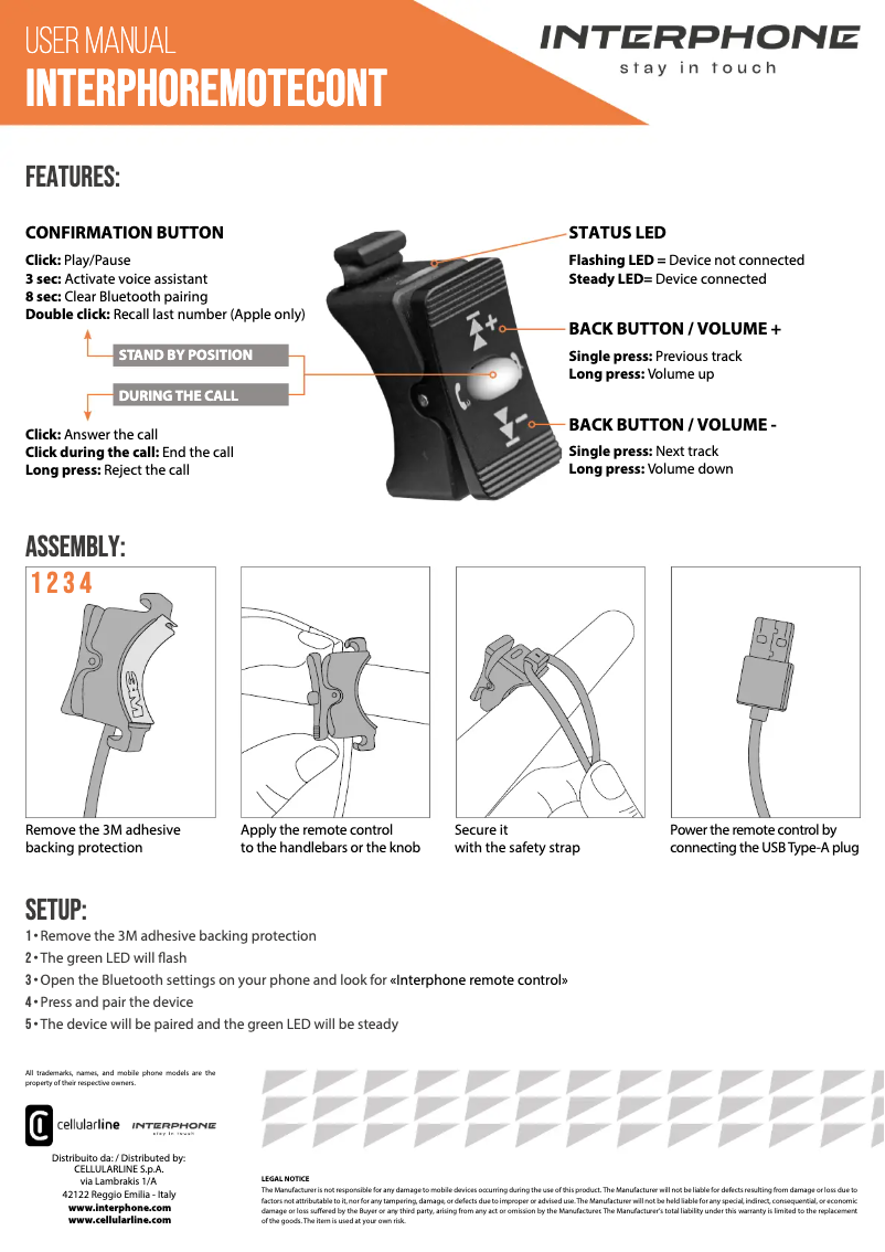 First page image of the manual for Handlebar Control