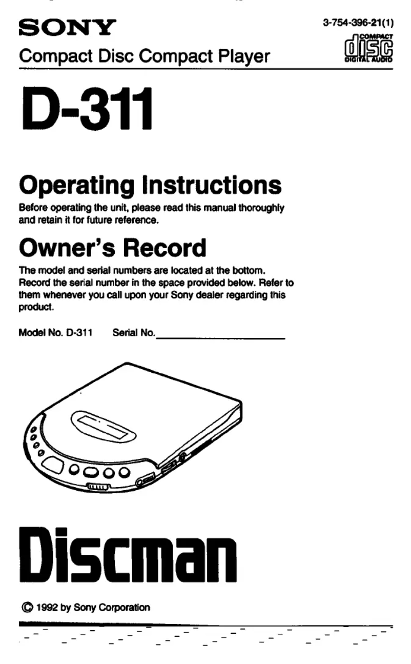 Page 1 of the manual User Manual Sony Discman D-311