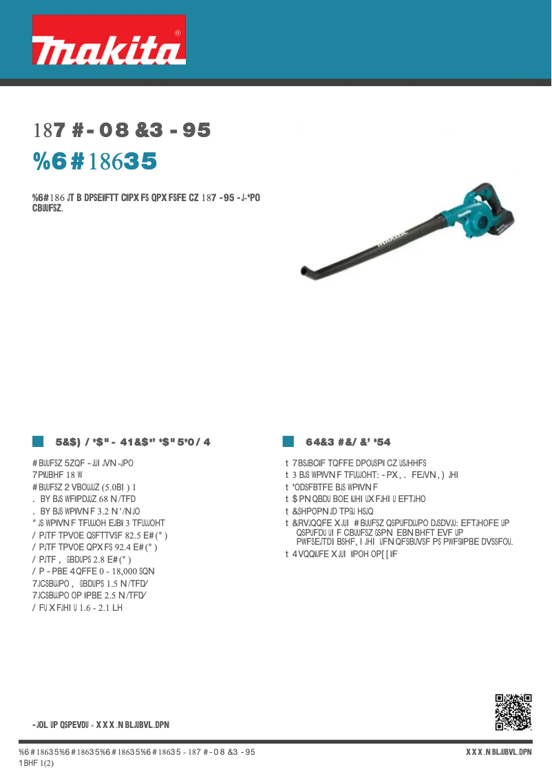 Page 1 of the manual Technical Sheet Makita DUB186RT
