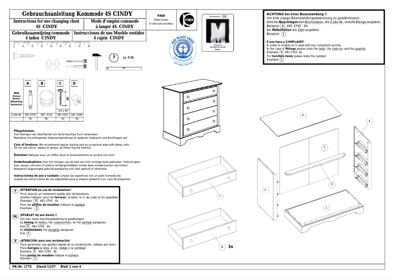 First page image of the manual for Cindy