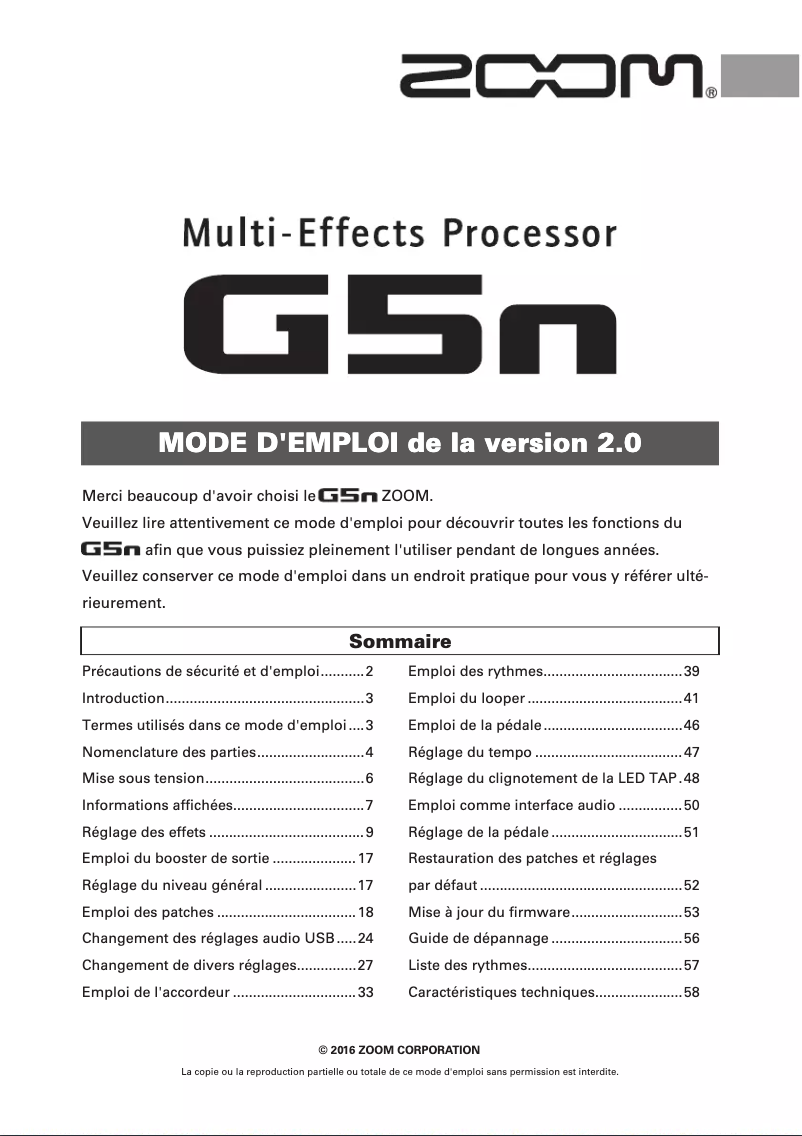 First page image of the manual for G5n