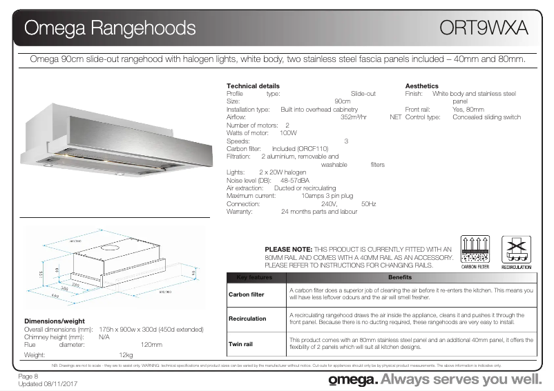 Page 1 of the manual Technical Sheet Omega ORT9WXA