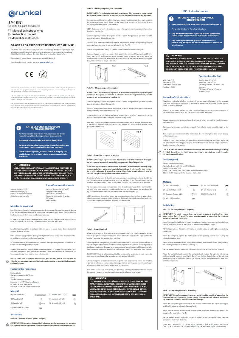Page 1 of the manual User Manual Grunkel SP-15 IN-1