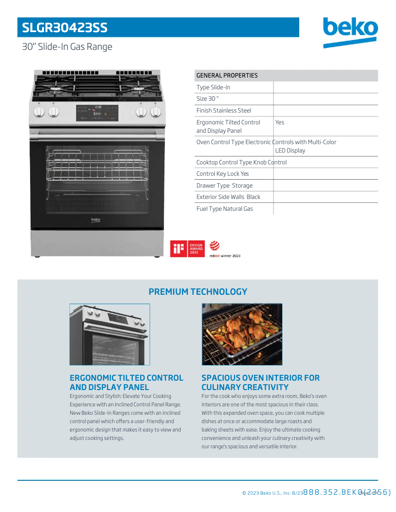 Page 1 of the manual Technical Sheet Beko SLGR30423SS