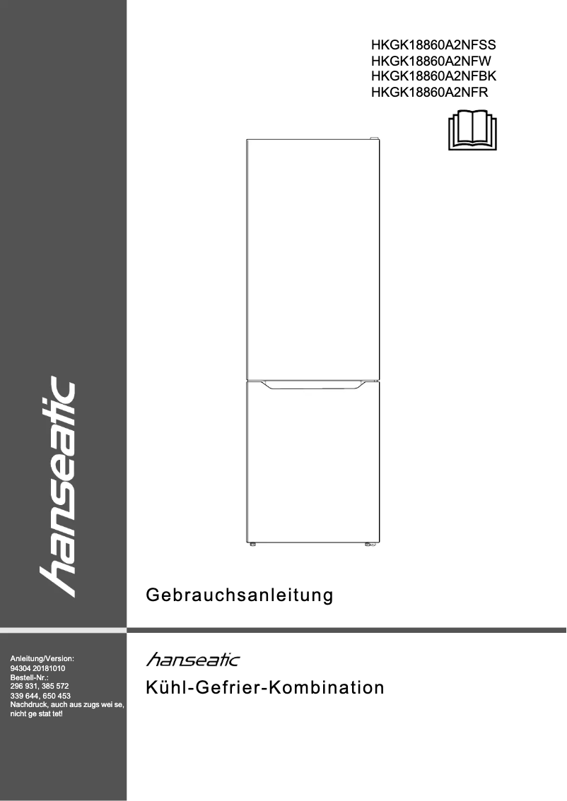 First page image of the manual for HKGK 18860 A2NFSS