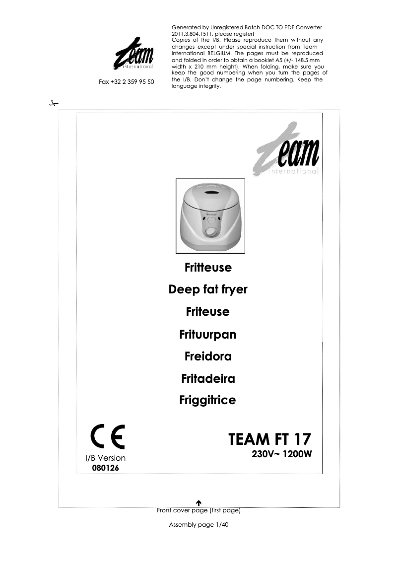 Page 1 of the manual User Manual Team FT 17