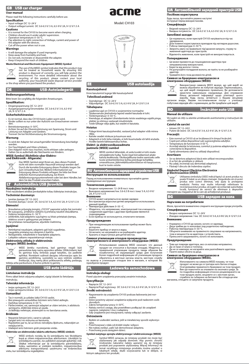 Image de la première page du manuel de l'appareil CH103