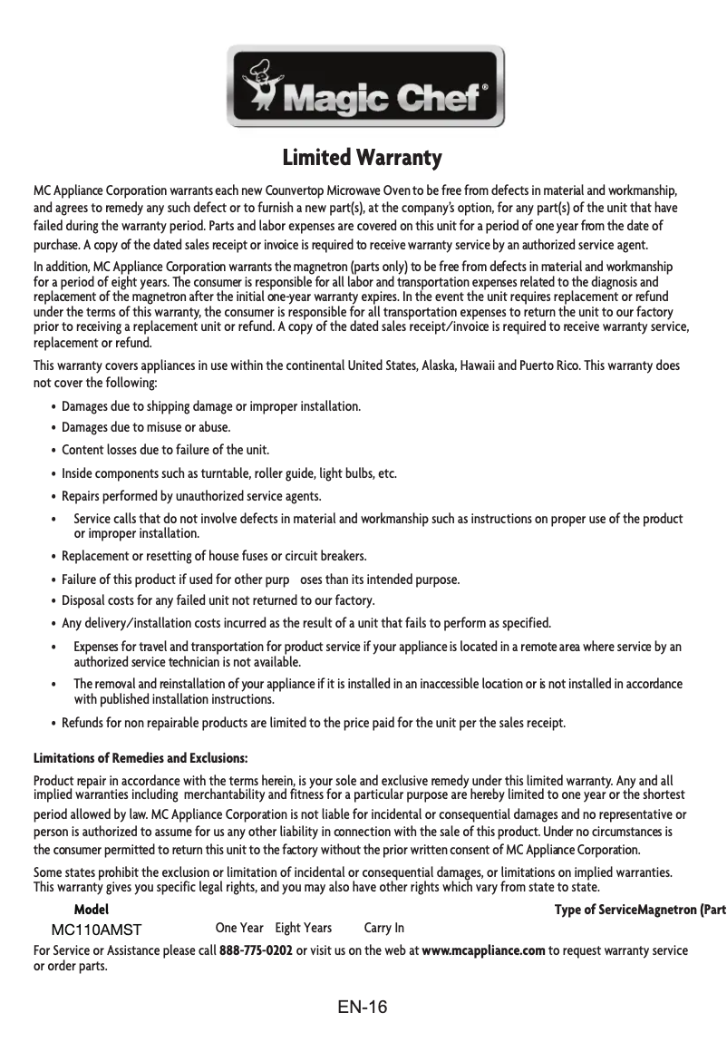 Image de la première page du manuel de l'appareil MC110AMST