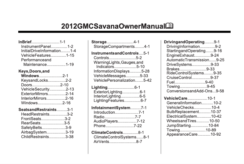 Page 1 of the manual User Manual GMC Savana (2011)