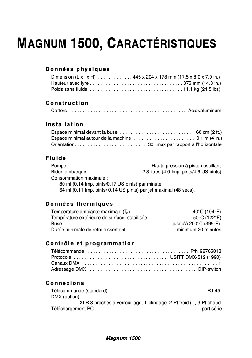 First page image of the manual for Magnum 1500