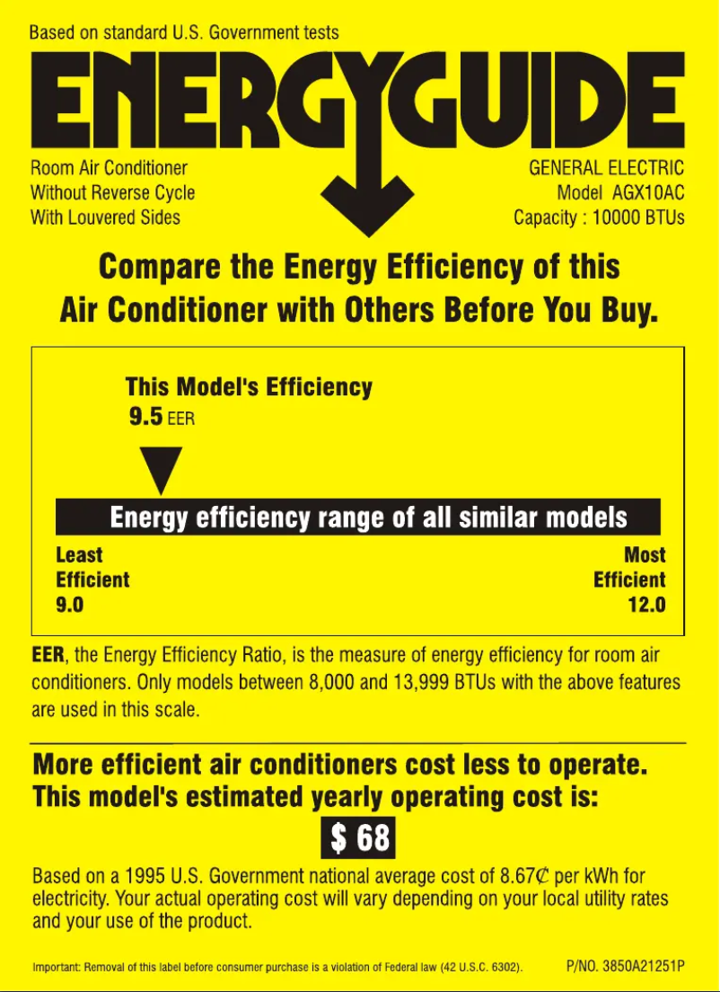 Page 1 of the manual Energy Label GE AGX10AC