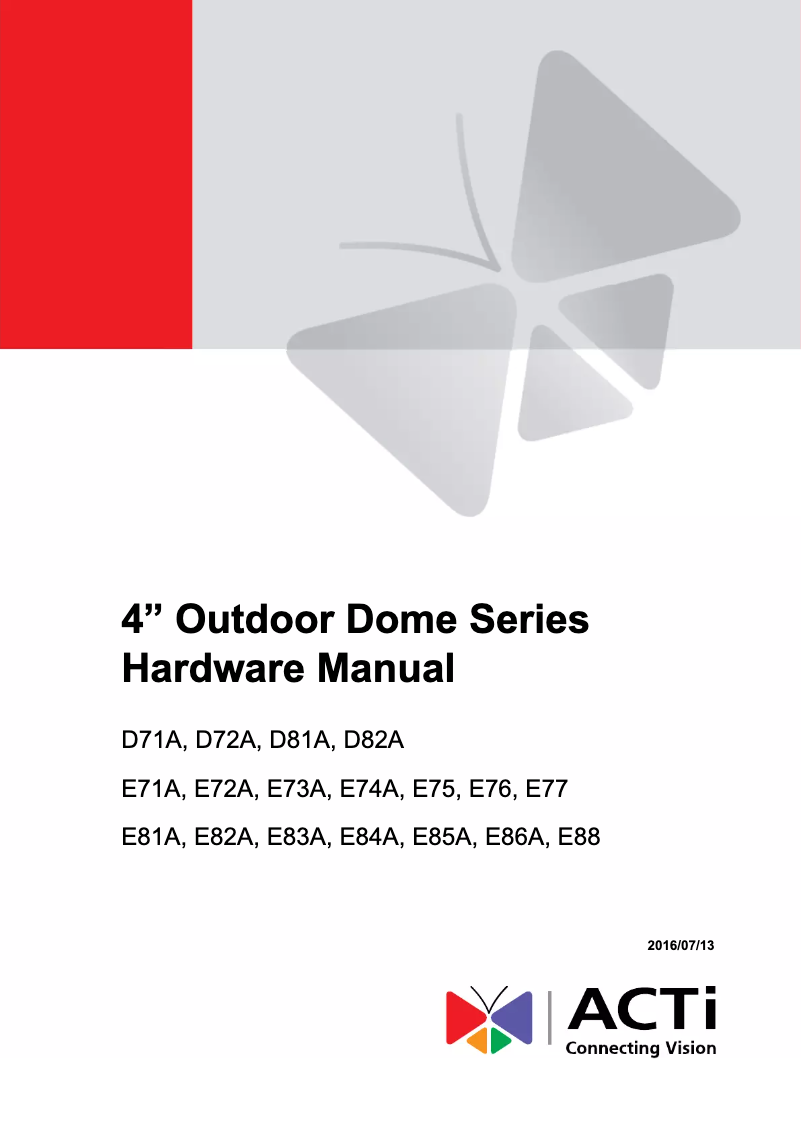 Page 1 of the manual User Manual ACTi E88