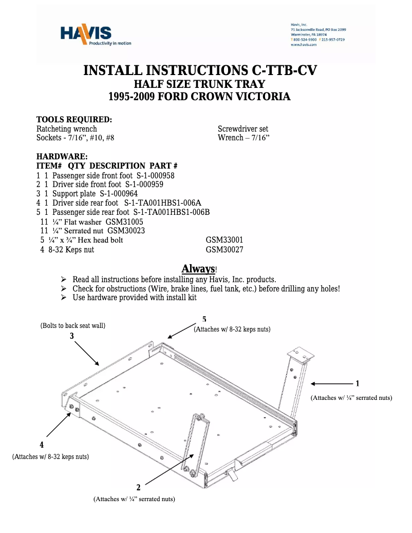 Page 1 of the manual User Manual Havis C-TTB-CV