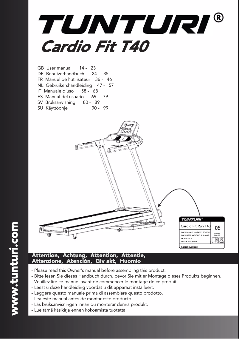 First page image of the manual for Cardio Fit T40