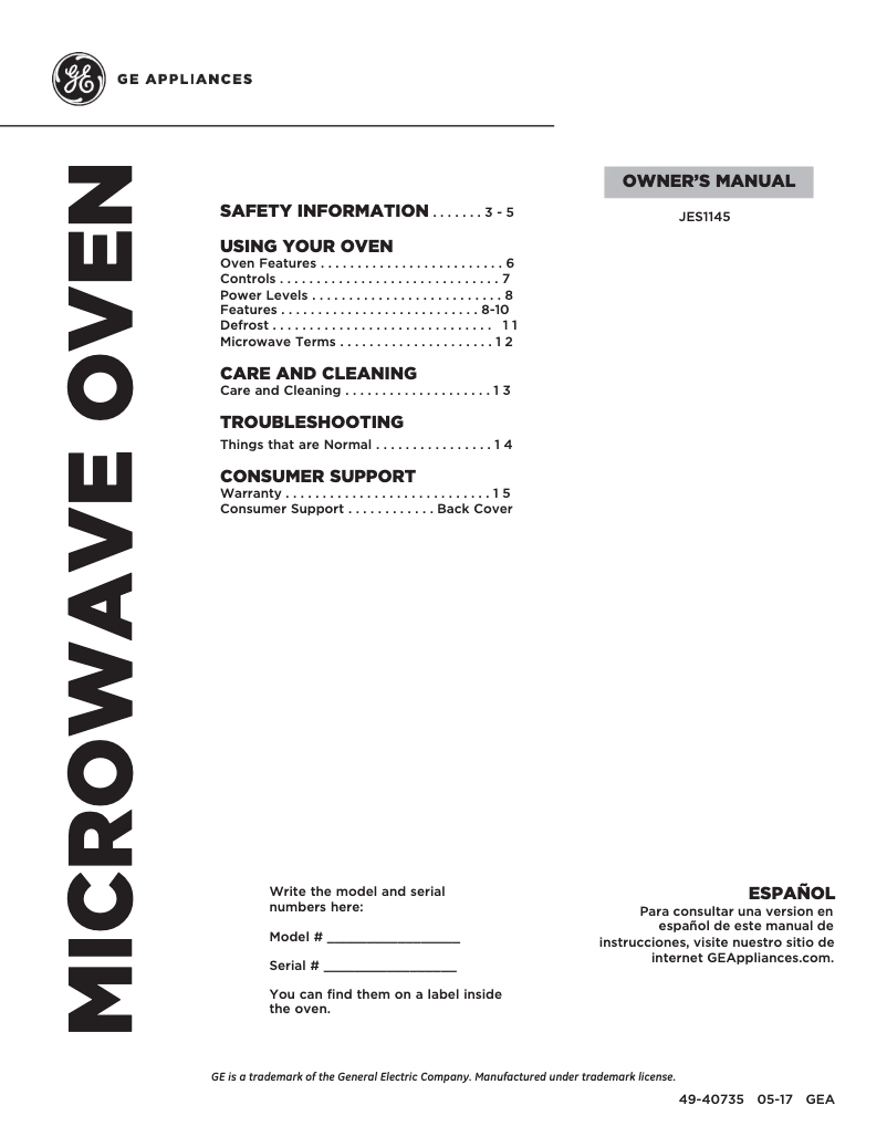 First page image of the manual for JES1145