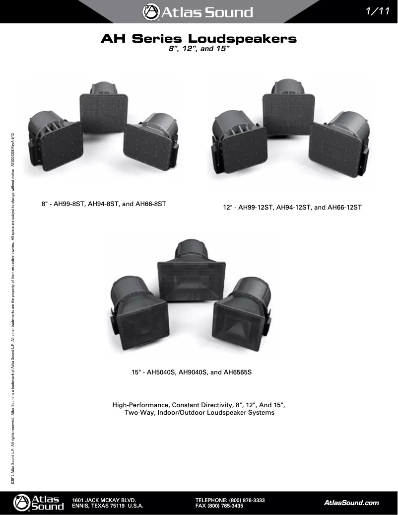 Page 1 of the manual User Manual Atlas Sound AH5040S