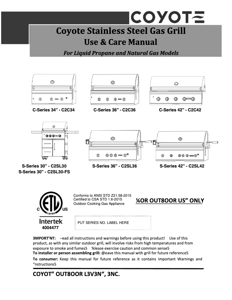 First page image of the manual for C2SL30LP