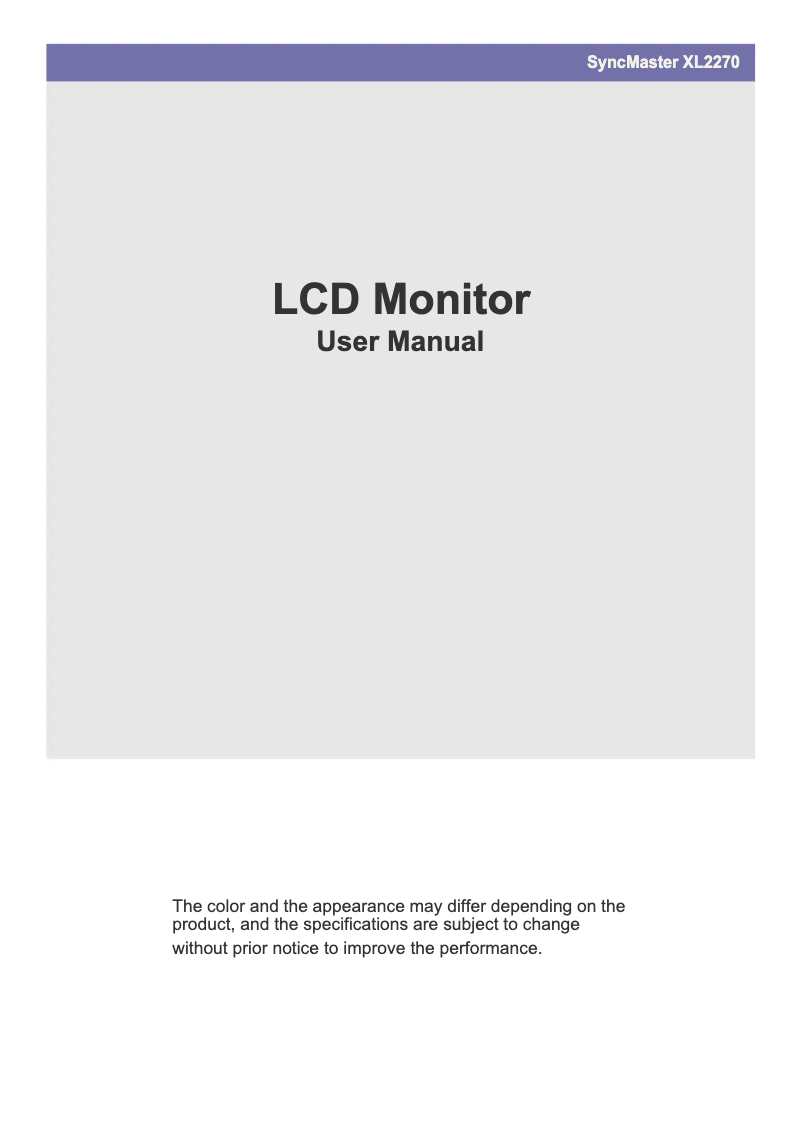 First page image of the manual for SyncMaster XL2270