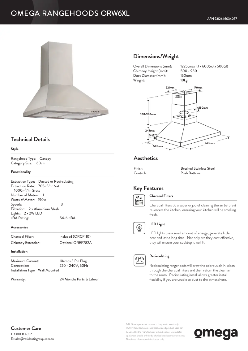 First page image of the manual for ORW6XL