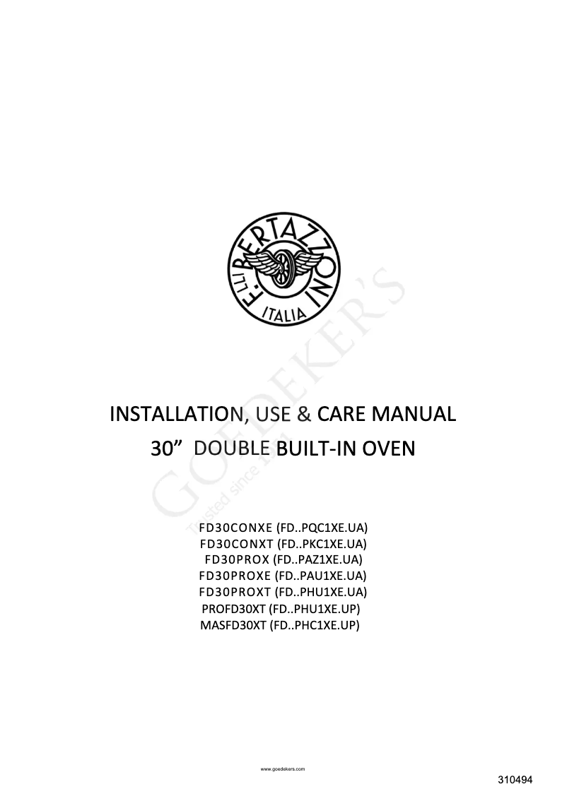 Page 1 of the manual User Manual Bertazzoni FD30CONXT