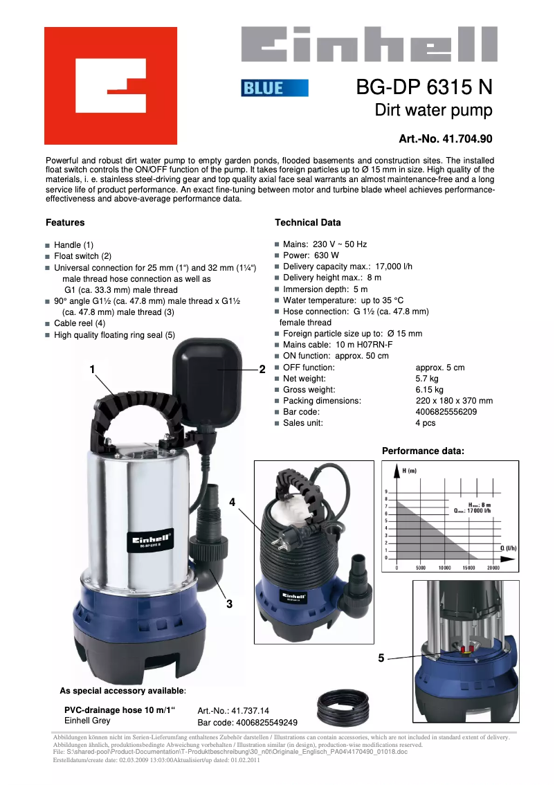 Page 1 of the manual User Manual Einhell BG-DP 6315 N