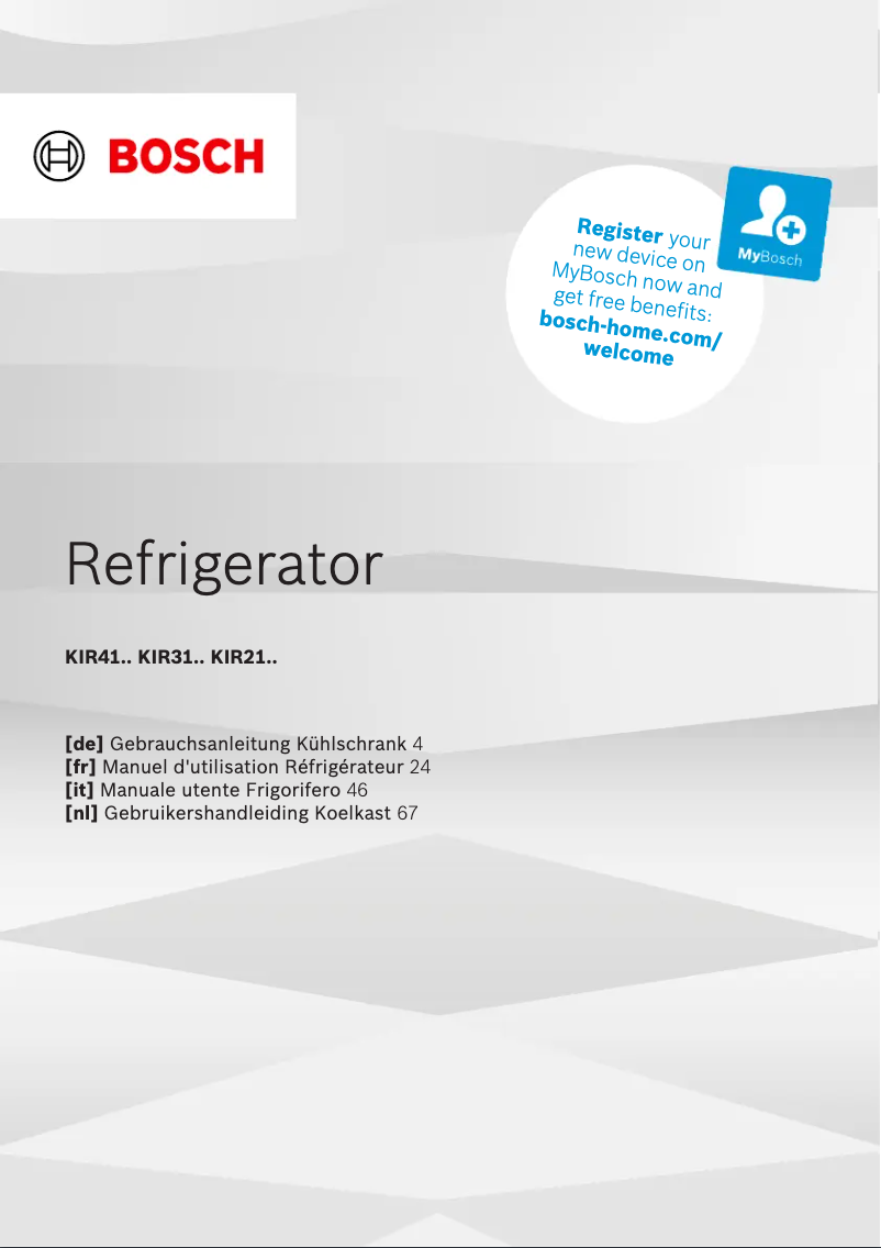 First page image of the manual for KIR21SFE0