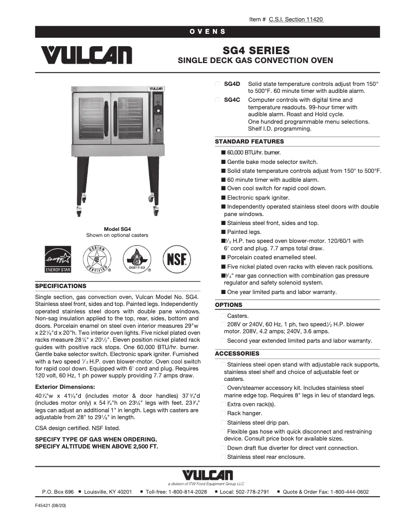 Page 1 of the manual Technical Sheet Vulcan SG4