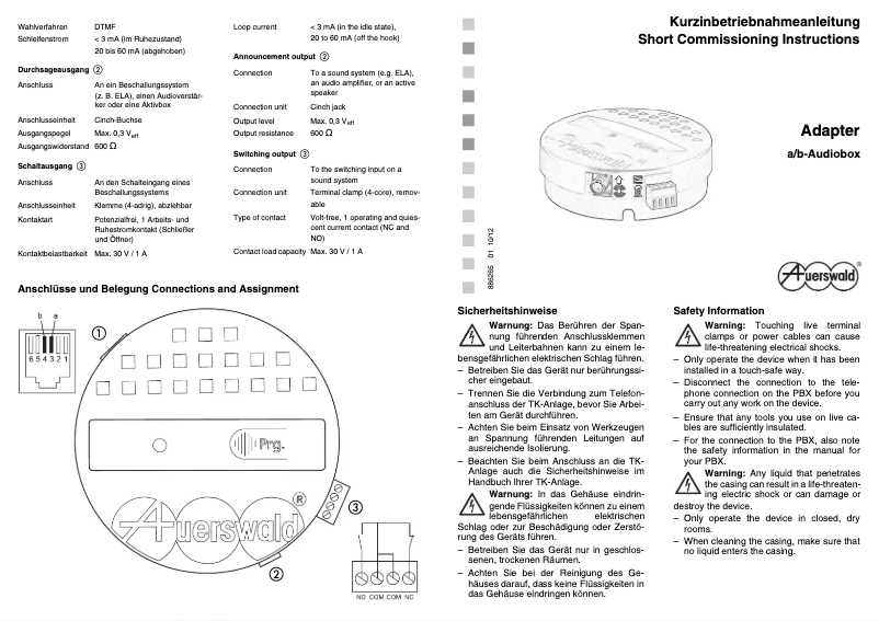 Page 1 of the manual User Manual Auerswald A/b Audiobox