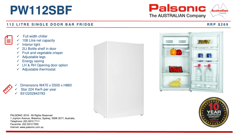 First page image of the manual for PW112SBF