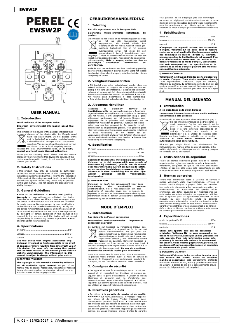 First page image of the manual for EWSW2P