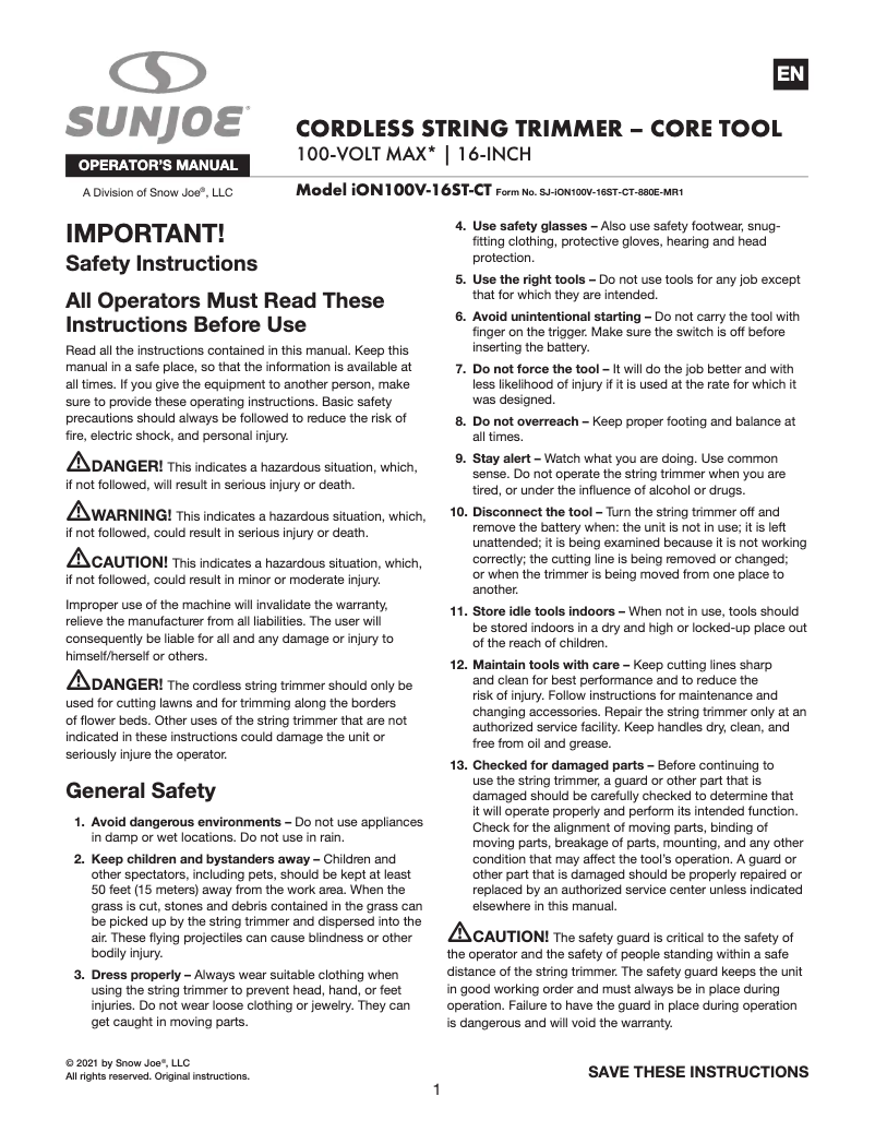 First page image of the manual for ION100V-16ST-CT