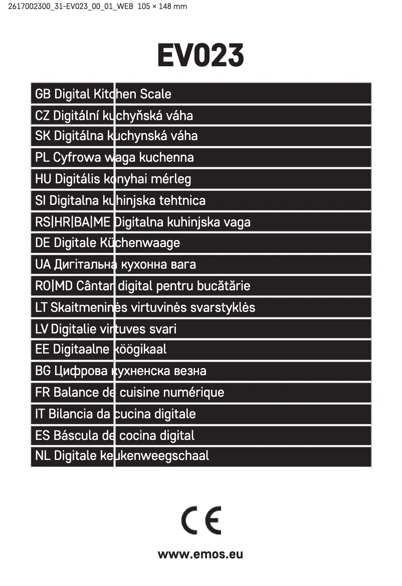 First page image of the manual for EV023