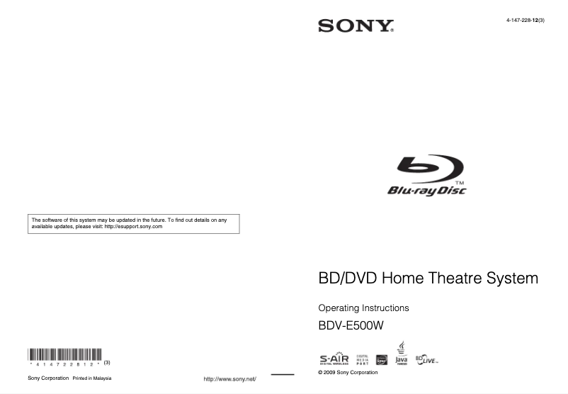 Page 1 of the manual User Manual Sony BDV-E500W