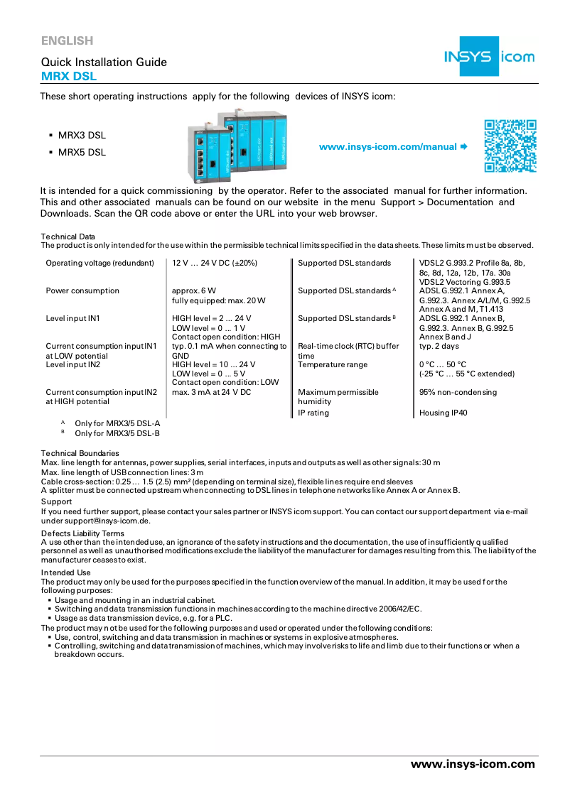 Page 1 of the manual User Manual Insys MRX5 DSL-B