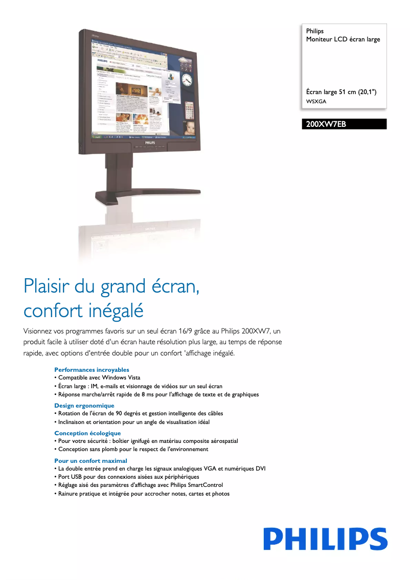Page 1 of the manual Technical Sheet Philips 200XW7EB