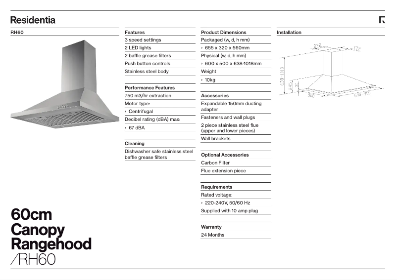 First page image of the manual for RH60