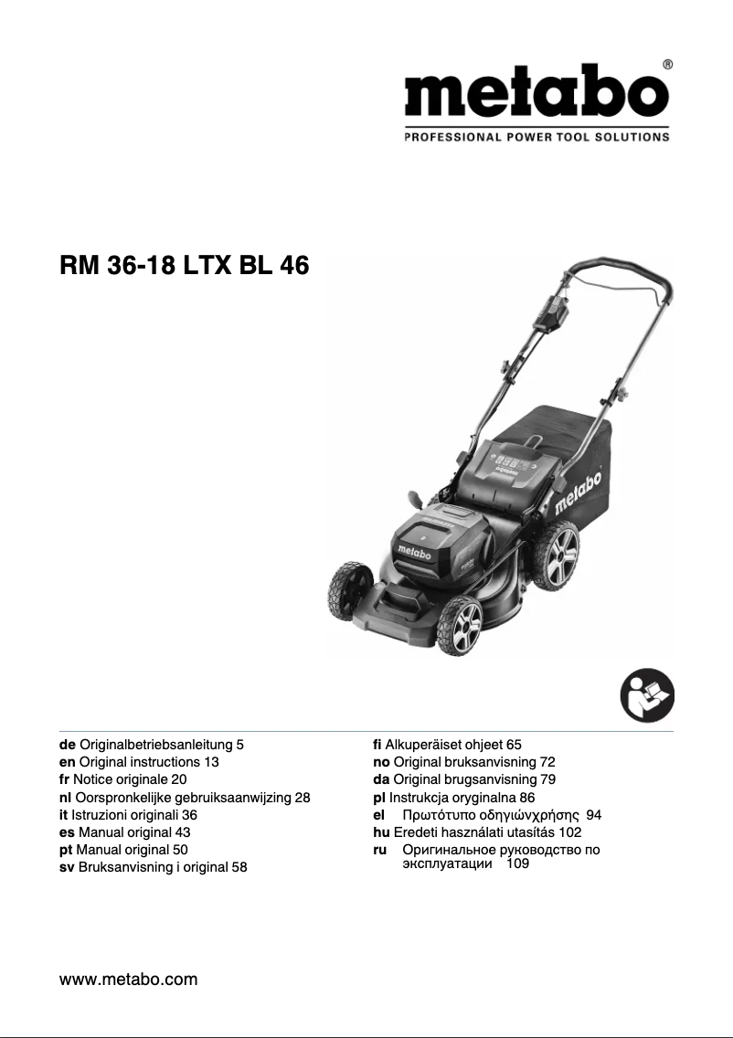 Page 1 of the manual User Manual Metabo RM 36-18 LTX BL 46