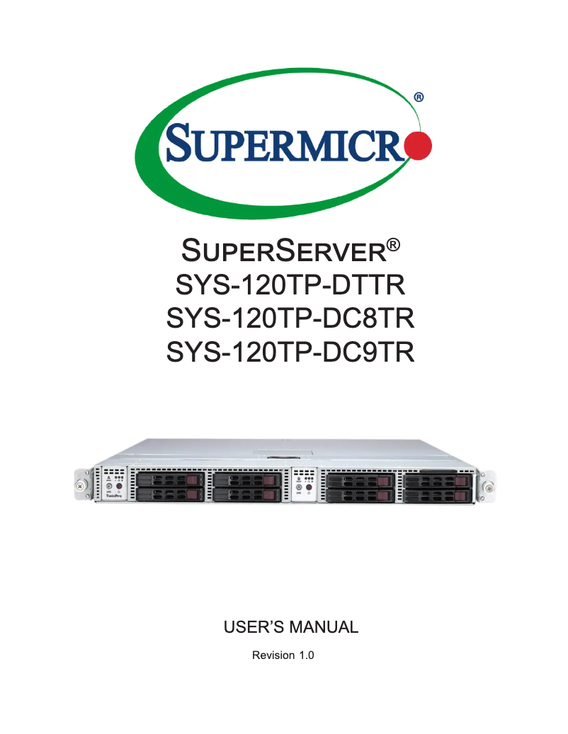 First page image of the manual for SuperServer SYS-120TP-DTTR