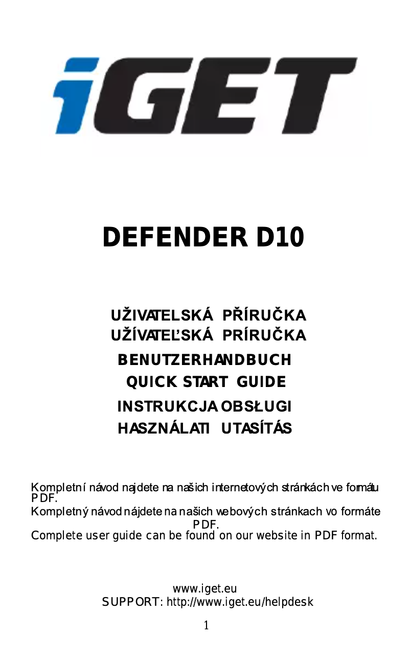 Page 1 of the manual User Manual iGET Defender D10