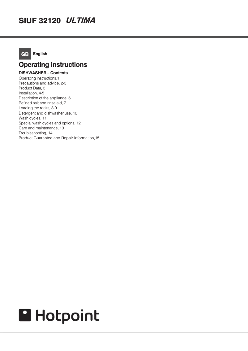 Page 1 of the manual User Manual Hotpoint SIUF 32120 P Ultima