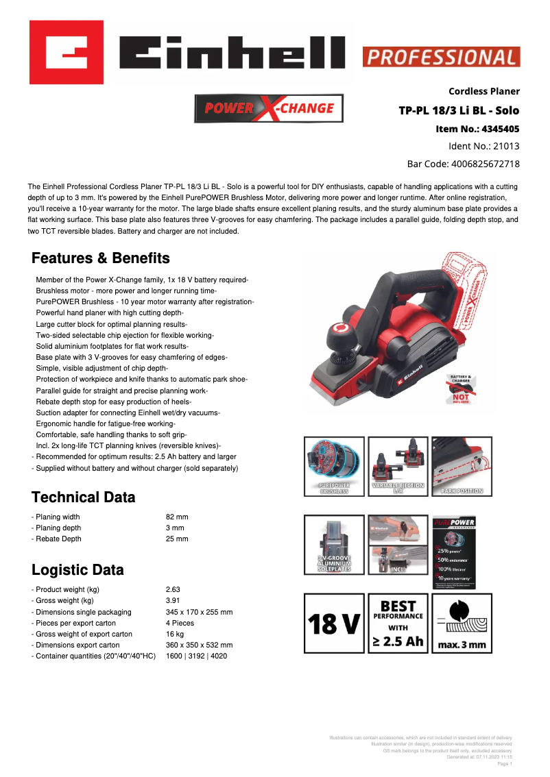 First page image of the manual for TP-PL 18/3 Li BL