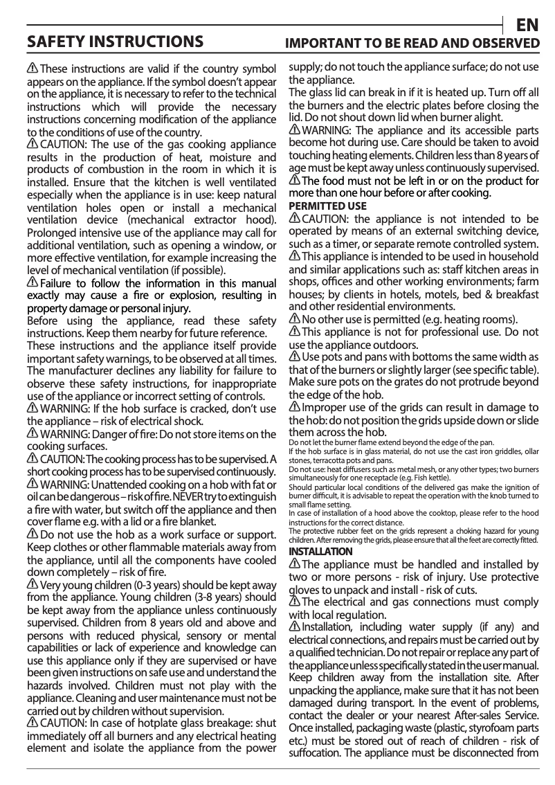 Page 1 de la notice Manuel d'utilisation et d'entretien Whirlpool GOA 6423/NB1