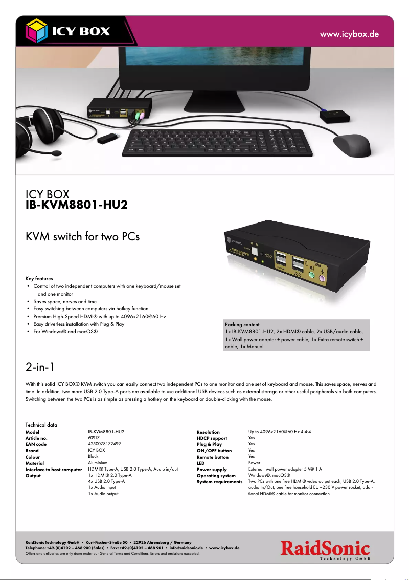 First page image of the manual for IB-KVM8801-HU2