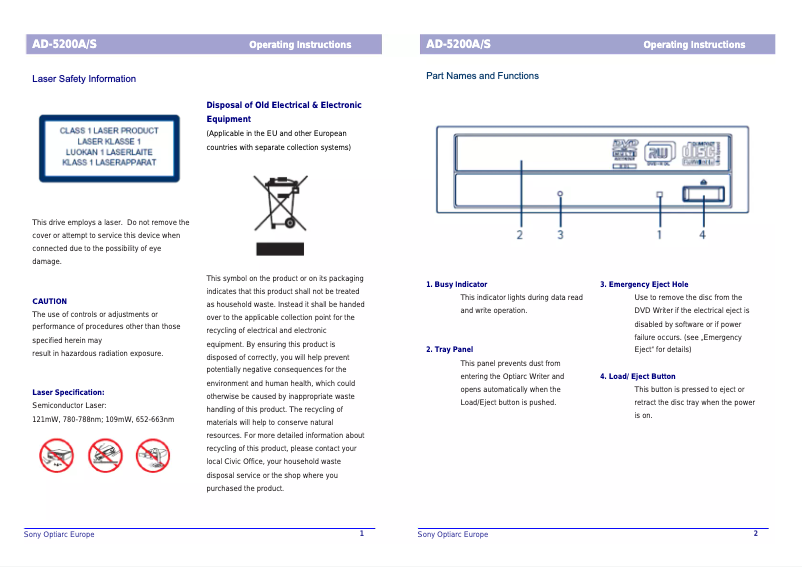 First page image of the manual for AD-5200S