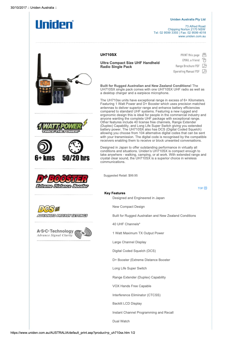 Page 1 of the manual User Manual Uniden UH720SX