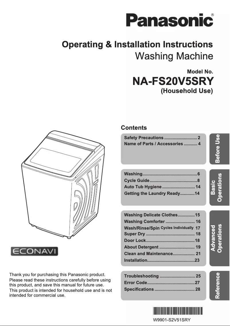 First page image of the manual for NA-FS20V5