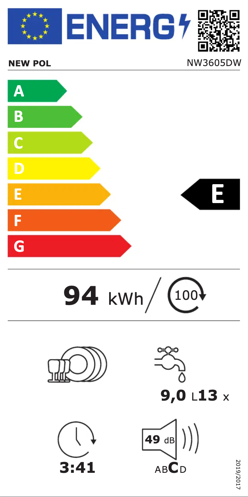 Page 1 of the manual Energy Label New Pol NW3605DW