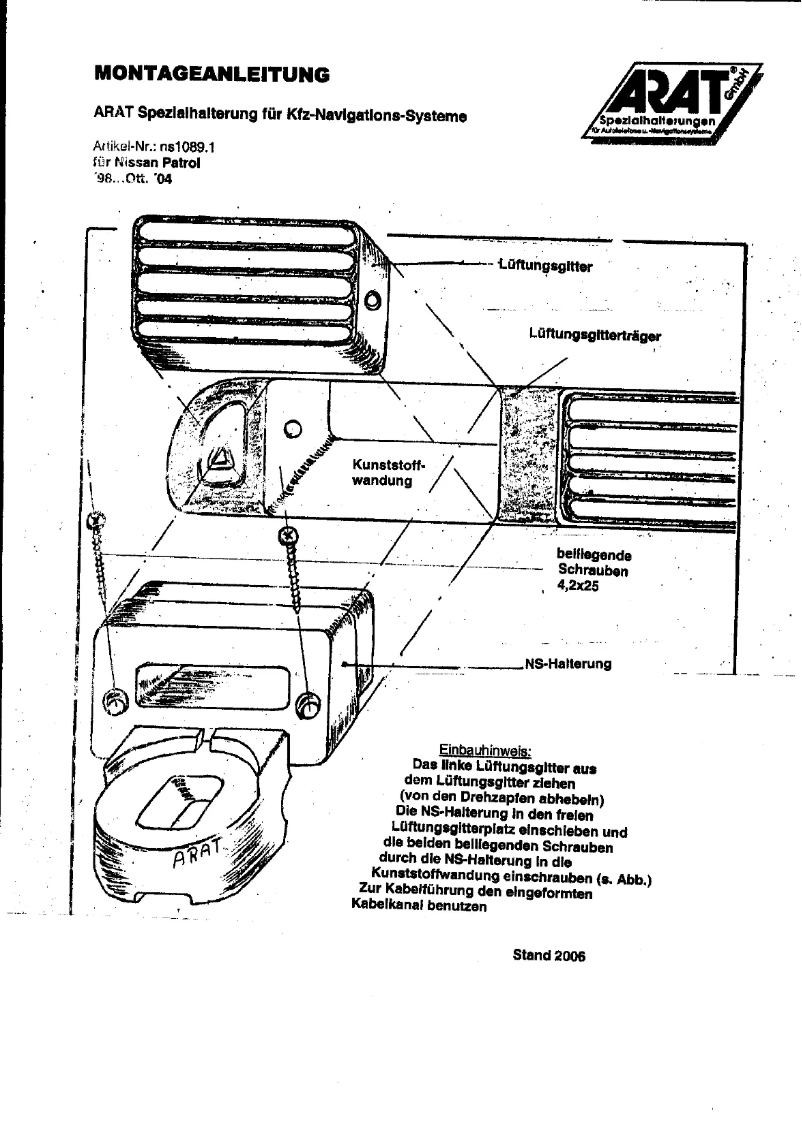 Page 1 of the manual User Manual Arat NS1089.1