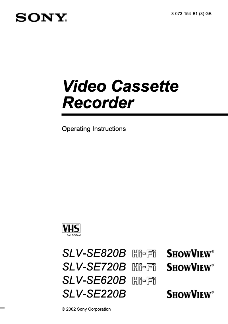 First page image of the manual for SLV-SE820